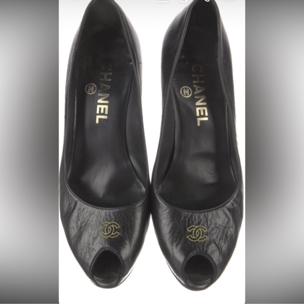 Chanel Black Peep Toe Women's Shoes